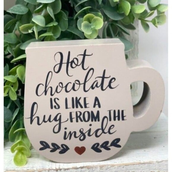 Mini Hot Cocoa Mug Sign 3in Tiered Tray Decor Farmhouse Winter Kitchen Prop Gift - Picture 2 of 6